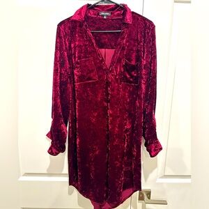 Dear John Button Front Tunic Shirt - Red Velvet